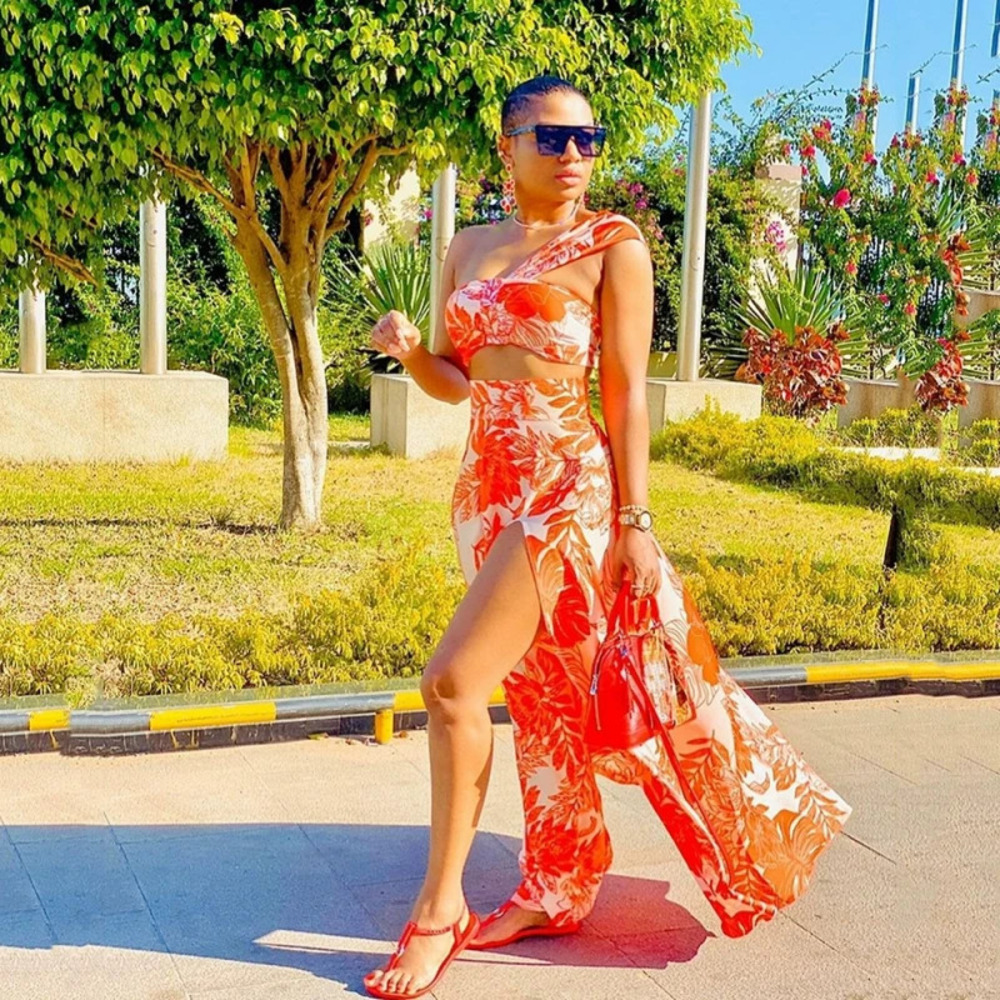 ZARA Sexy Printed Strapless Split Maxi Dress Summer